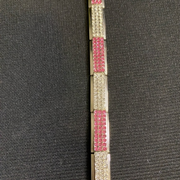 Italian Charm Pink and Clear Rhinestone Stainless Bracelet w/extra links - Picture 10 of 11